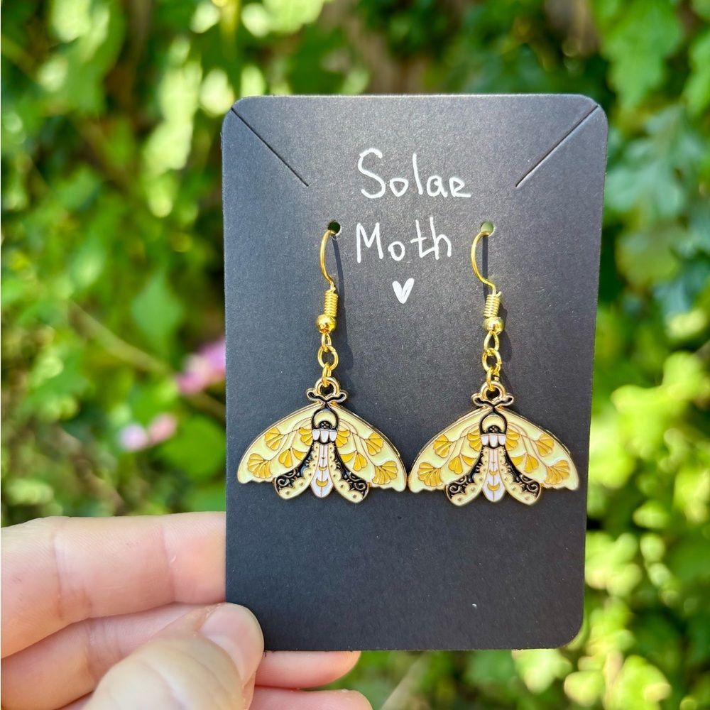 Solar Moth 🦋 Enamel Moth Earrings Boho Nature Jewelry